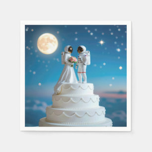 Neugeborene Astronauten auf einer Hochzeitstorte Serviette