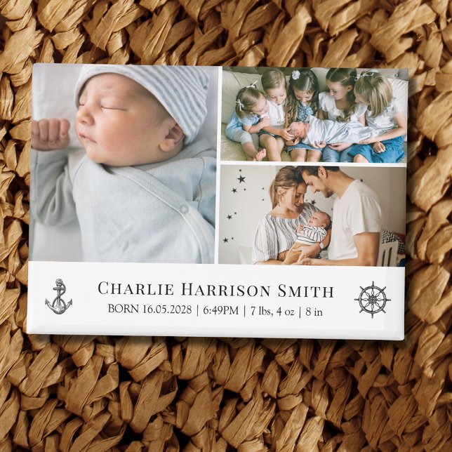 Neugeborene Babys und Foto Magnet (Rectangle magnet, personalized with newborn baby name, statistics and three photos.)