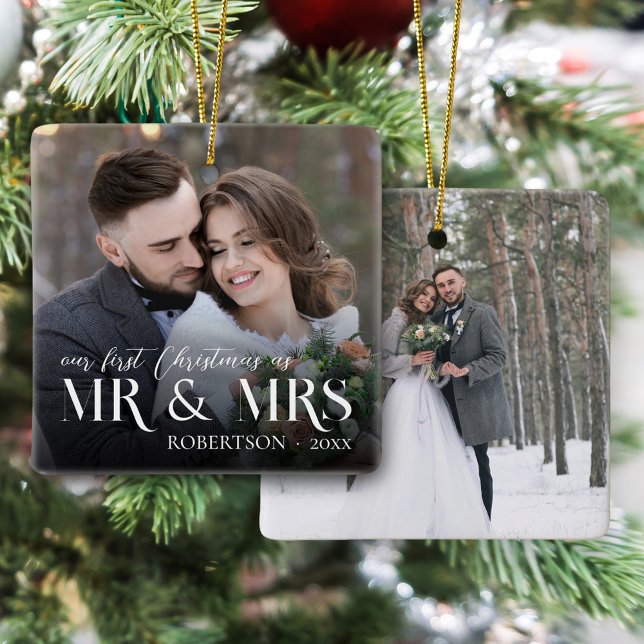 Neugeborene Erste Weihnachten als Mr. & Mrs. 2 Fot Keramikornament (Von Creator hochgeladen)