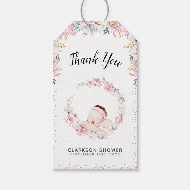 Neugeborene Floral Vielen Dank Geschenkanhänger (Vorderseite)