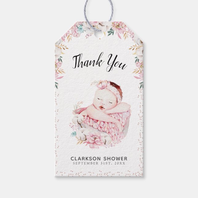 Neugeborene Floral Vielen Dank Geschenkanhänger (Vorderseite)