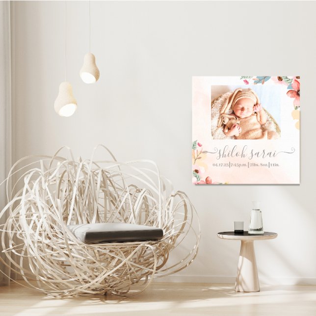 Neugeborene Geburtsstaten Foto Leinwand (Personalized Newborn Stats Keepsake Canvas Wall Decor)