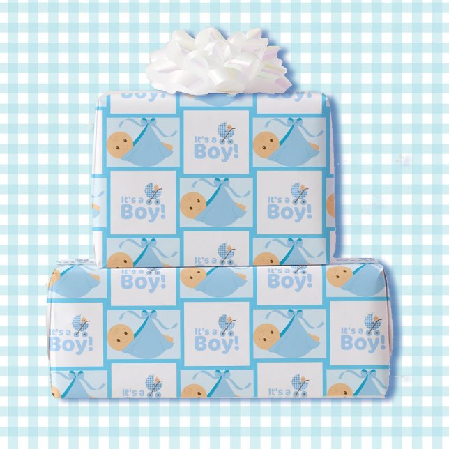Neugeborene Kinderdusche Niedlich Pastel Blue Geschenkpapier (Von Creator hochgeladen)