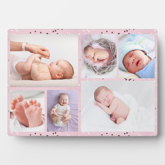 Neugeborene Mädchen Personalisiert 6 Foto rosa Fotoplatte (Vorderseite)