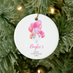 Neugeborene Mädchen Personalisierte Aquarellballon Keramik Ornament