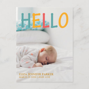 Neugeborene moderne HELLO-Typografie Foto geburt Ankündigungspostkarte