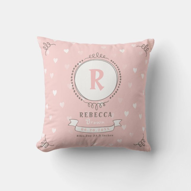 Neugeborene personalisierte Babykeepsakes Monogram Kissen (Vorderseite)