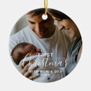 Neugeborenen-Foto Erstes Weihnachten mit Eltern Keramik Ornament