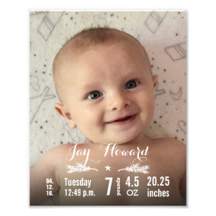 Neugeborenen-Foto mit Baby-Statistiken Kiefernzwei Fotodruck