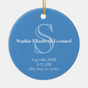 Neugeborenenstatistik-Monogramm-Sake blau Keramikornament