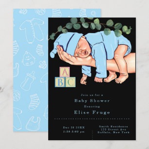Neugeborener auf Mommy Arms Blue Baby Shower Einladung