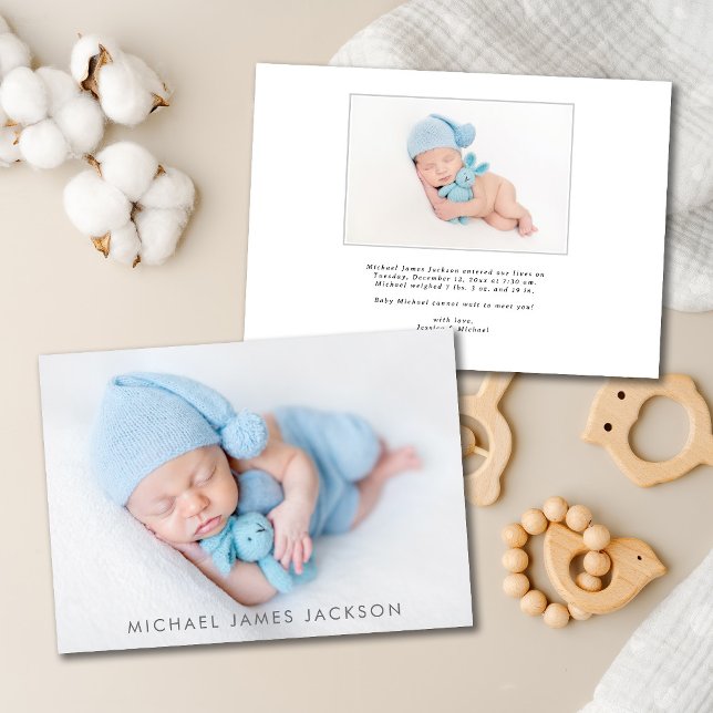 Neugeborener Baby Boy Foto Flat Ankündigungskarte Ankündigung (Von Creator hochgeladen)