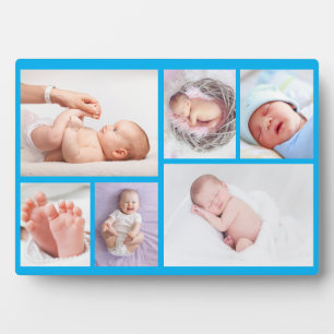 Neugeborener Junge Personalisiert 6 Foto blau Fotoplatte