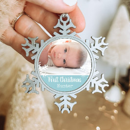 Neugeborenes 1. Weihnachtsfest Foto Blaue Schneefl Schneeflocken Zinn-Ornament