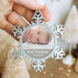 Neugeborenes 1. Weihnachtsgebäck Foto Light Gray S Schneeflocken Zinn-Ornament