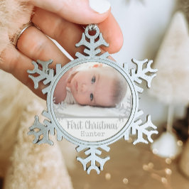 Neugeborenes 1. Weihnachtsschnee im Weißen Foto Schneeflocken Zinn-Ornament