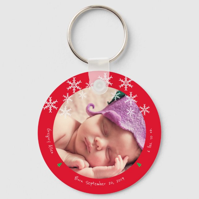 Neugeborenes Baby Foto First Christmas Keepake Schlüsselanhänger (Vorderseite)