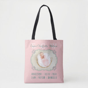Neugeborenes Baby-Foto-Monogramm erröten rosa Tasche