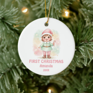 Neugeborenes Baby Mädchen Erstes Weihnachten Elf F Keramik Ornament
