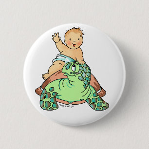 Neugeborenes Baby reitet Schildkröte-Knopf Button