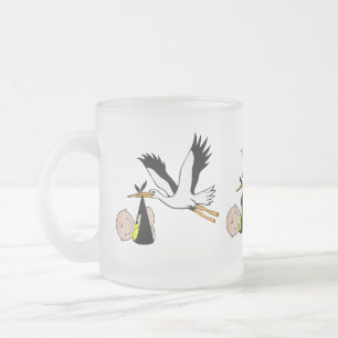 Neugeborenes Baby und Storch Mattglastasse