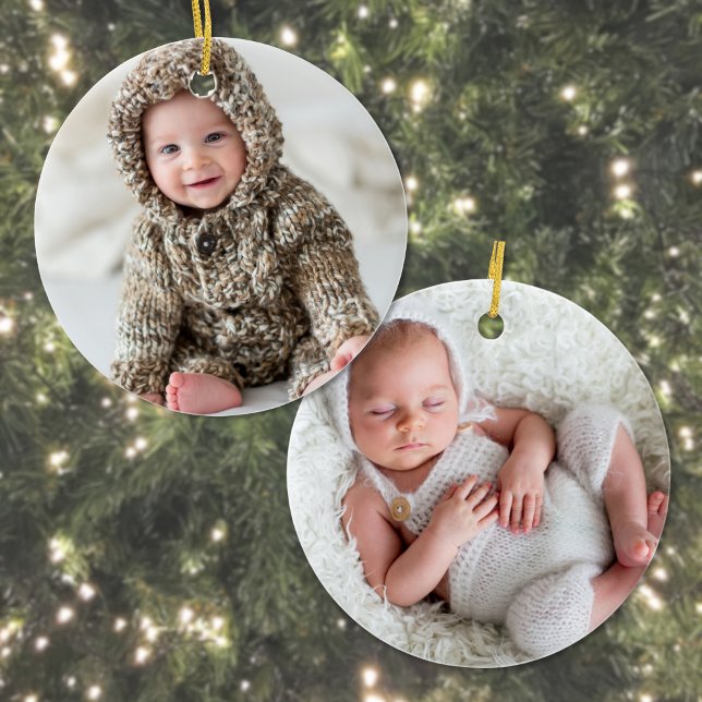 Neugeborenes Baby Zwei Fotos Weihnachten Keramik Ornament (Newborn Baby Two Photo Christmas Ceramic Ornament)