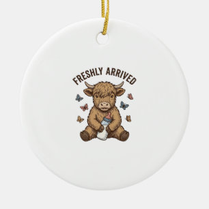 Neugeborenes Highland-Kalb Baby-Ankündigungsdesign Keramik Ornament