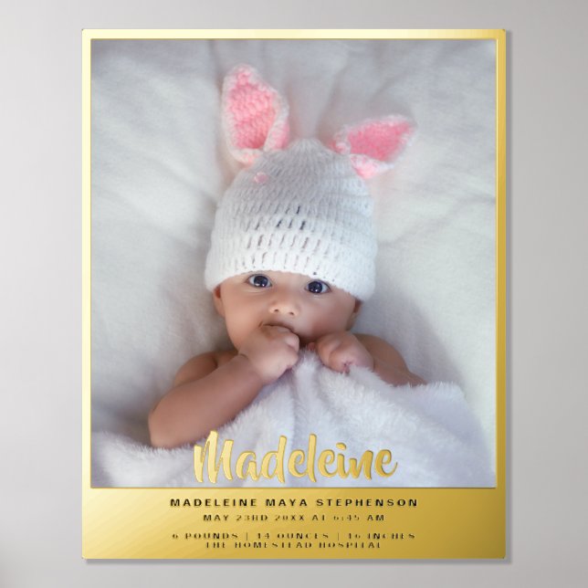 Neugeborenes neues Baby Name Foto Birth Stat Gold  Foliendrucke (Vorderseite)