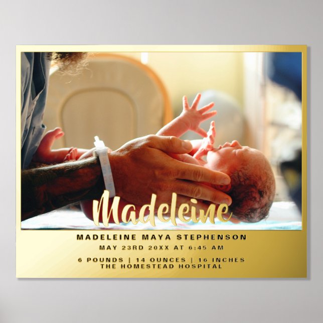 Neugeborenes neues Baby Name Foto Birth Stat Gold  Foliendrucke (Vorderseite)