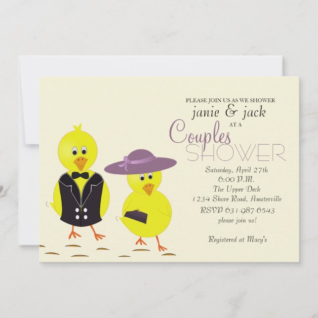 Neugezogene Chicks Paare Bridal Dusche Einladung (Vorderseite)