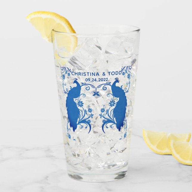 Neugezogenes Glas aus blauem Pfauenpint (Vorderseite Ice)