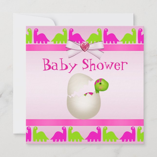 Neugezüchtetes Baby Girl Dinosaur Babydusche Einladung (Vorderseite)
