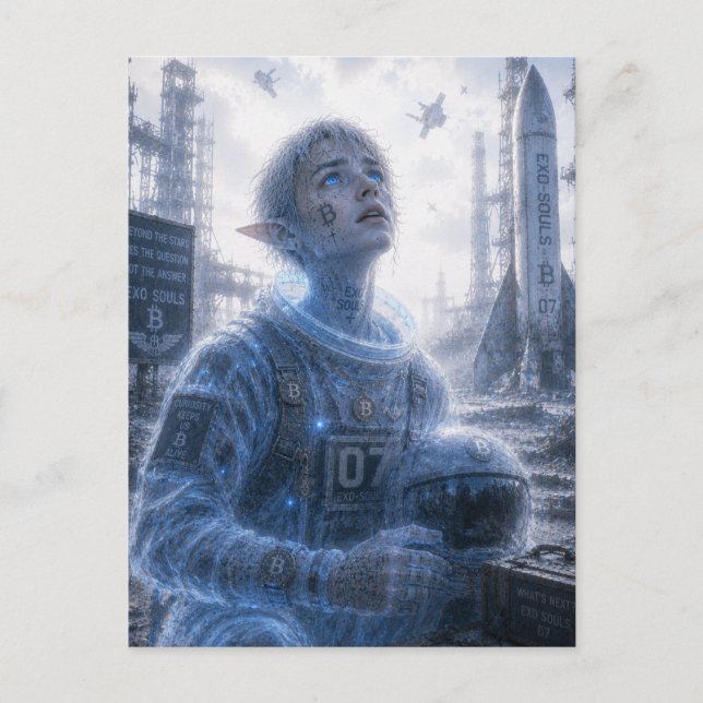Neugier / Astronaut / Startplatz in der Wüste Postkarte (Vorderseite)