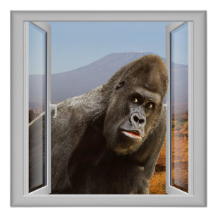 Neugierige 3D-Fenster Gorilla Poster