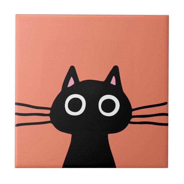 Neugierige Black Kitty Cat Dekorative Keramik Tile Fliese (Vorderseite)