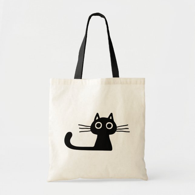 Neugierige Black Kitty Cat Kitten Fun Animal Art Tragetasche (Vorne)
