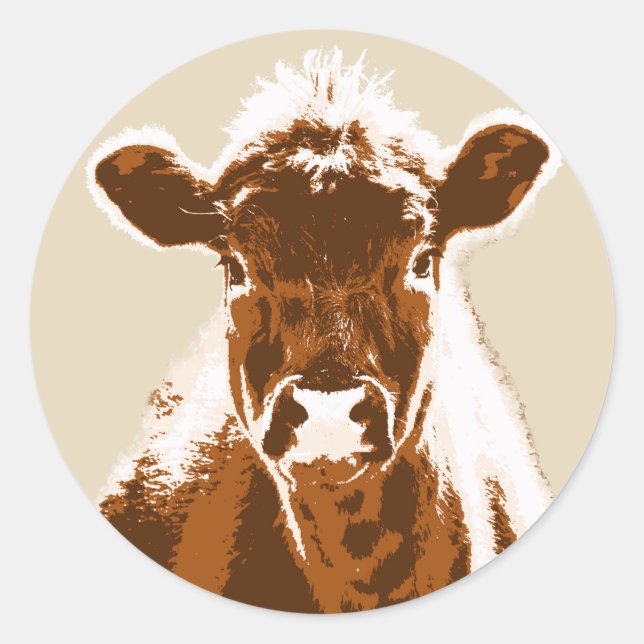 Neugierige braune Kuhfarm Runder Aufkleber (Vorderseite)