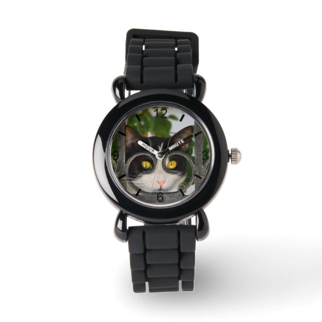 Neugierige Cat Eyes Spektakel Funny Frame Dialplat Armbanduhr (Vorderseite)