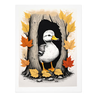 Neugierige Ducklings und Herbstleppmuster Fotodruck