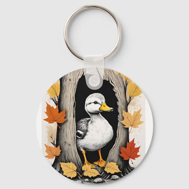 Neugierige Ducklings und Herbstleppmuster Schlüsselanhänger (Vorderseite)