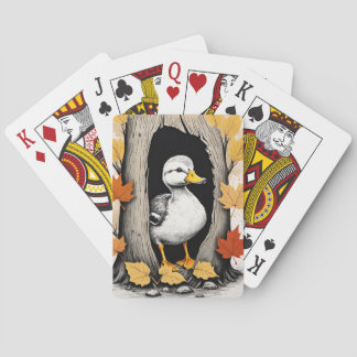 Neugierige Ducklings und Herbstleppmuster Spielkarten