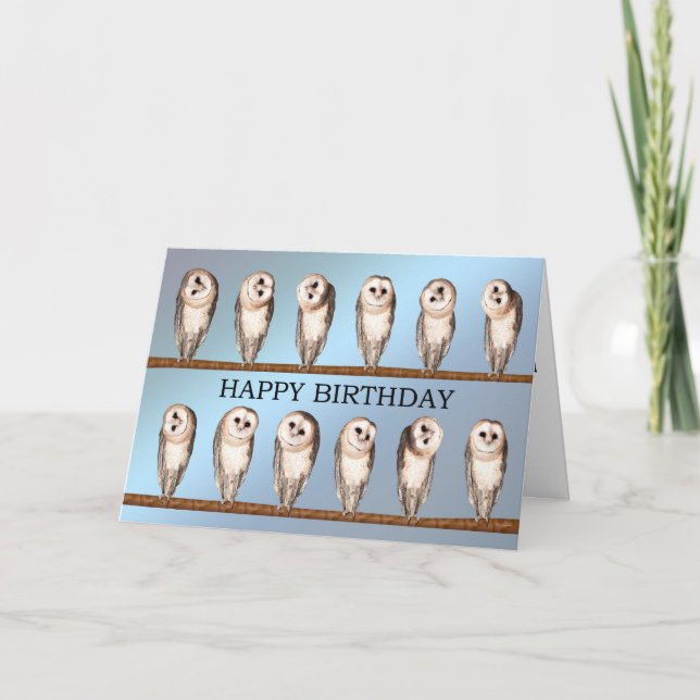 Neugierige Eulen Geburtskarte. Karte (Vorderseite)