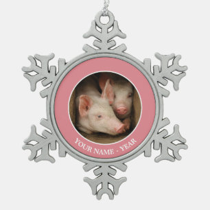 Neugierige Ferkel Schneeflocken Zinn-Ornament