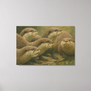 Neugierige Firma - Otter Family on Rocks Leinwanddruck