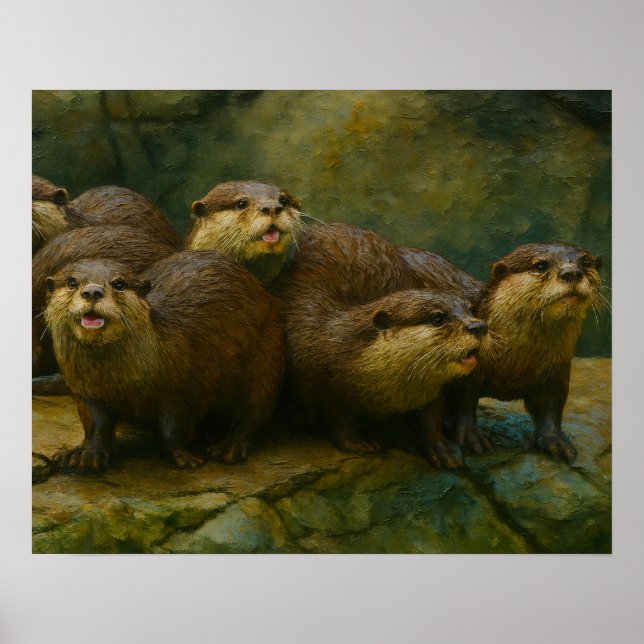 Neugierige Firma - Otter Family on Rocks Poster (Vorne)