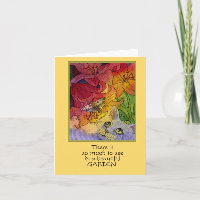 Neugierige Gartenkatze und Moth Notecard Karte (Vorderseite)