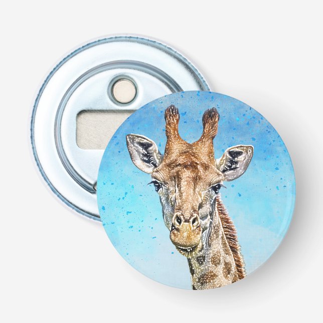 Neugierige Giraffe mit Blue Confetti Sky Flaschenöffner (Vorderseite)