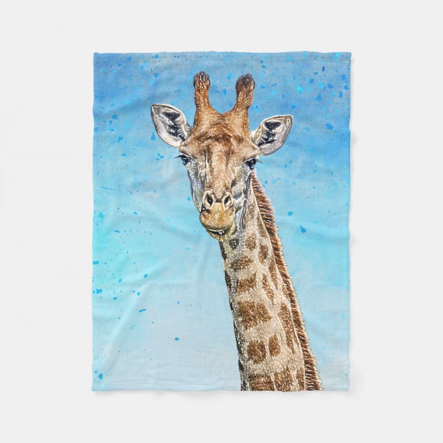 Neugierige Giraffe mit Blue Confetti Sky Fleecedecke (Vorderseite)