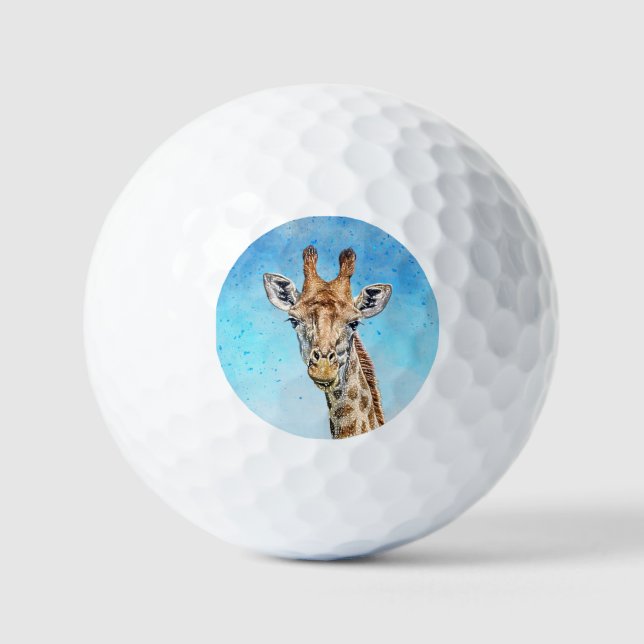 Neugierige Giraffe mit Blue Confetti Sky Golfball (Vorderseite)