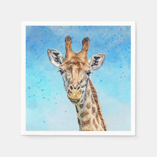 Neugierige Giraffe mit Blue Confetti Sky Serviette